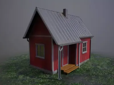 Scandinavian red cabin Low-poly 3D model