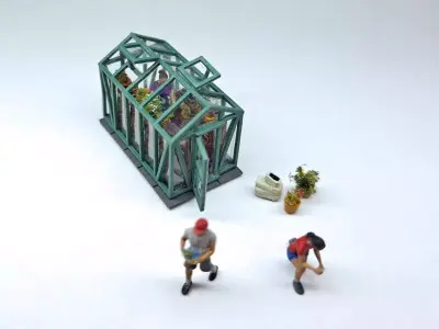 N Scale Greenhouse with Gardener Figures Free 3D print model