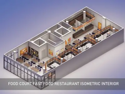 Food Court fast food Restaurant isometric Interior 3D model