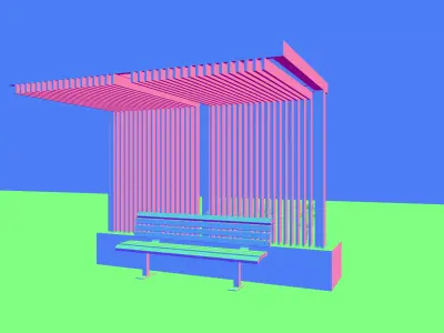 Outdoor Wooden Steel Bench with Planter and Canopy Low-poly 3D model