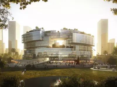 Circular Civic Center Complex with Waterfront Plaza 3D model