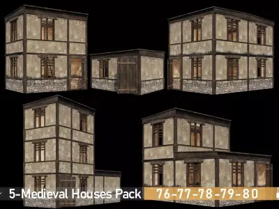 Medieval Houses Pack 76-77-78-79-80 - 4K Textures Game Ready Low-poly 3D model