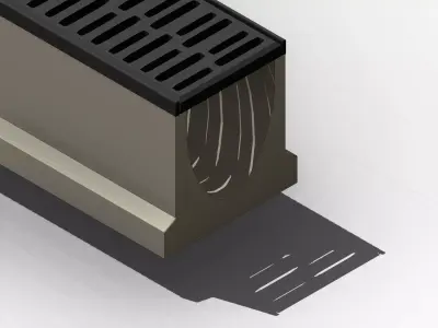 Concrete Trench Drain System V150 5000mm with Slotted Grate Modu 3D model