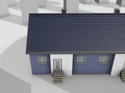 City House -19- Double-House - Roof blue - Wall blue white Low-poly 3D model