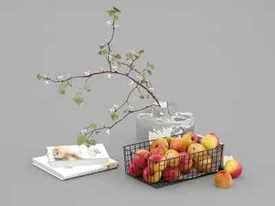 Decorative Set with a Basket of Apples 3D model