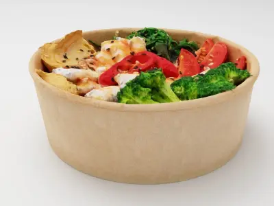 Poke bowl with king prawn or caramote prawn and Teriyaki sauce 3D model