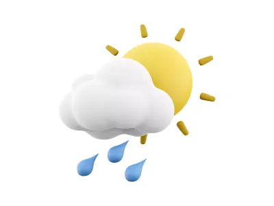 3d rain with cloud and sun cartoon icon 3D model