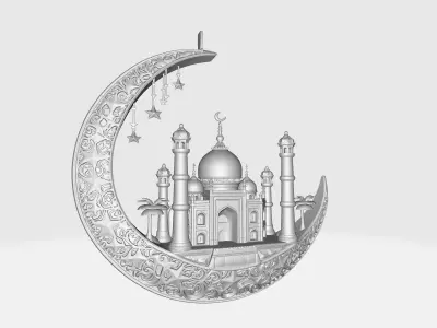 Elegant Ramadan Crescent Moon and Mosque Islamic  3D print model