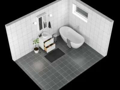 Bathroom set with bathtub and sink 3D model