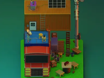 TRUCK SURVIVAL BASE-SCI-FI Low-poly 3D model