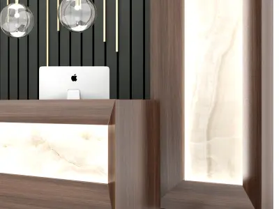 Reception 8 desk with lights and marble 3D model
