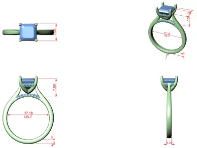 Asscher Solitaire Hidden Halo Ring 3DM 3D print model
