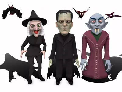 Halloween characters pack rigged animated 3D models  Low-poly 3D model