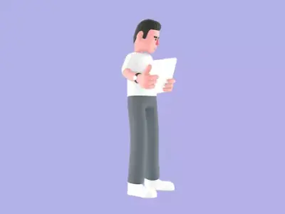 Stylized 3D Male Photographer Character - Cartoon Reading Paper 3D model