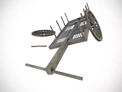 Broken bullock cart Low-poly 3D model