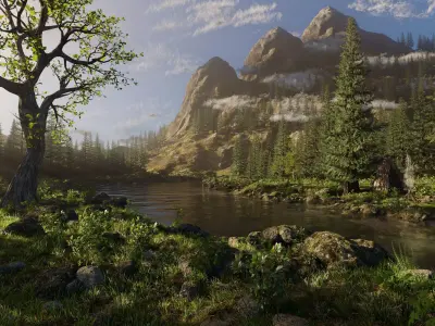 River Mountains Scene 3D model