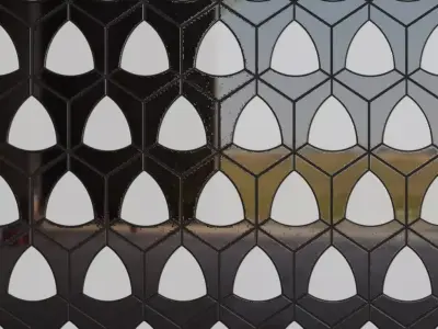 Modern Glossy Black and White Teardrop Hexagon Tiles PBR  Texture