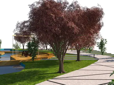 Riverbank park Low-poly 3D model