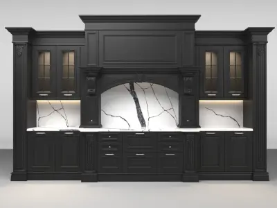 Black classic kitchen Neff with callacata stoneware 3D model