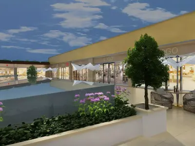 Restaurant Street with Patio Sets and Greeneries 3D model