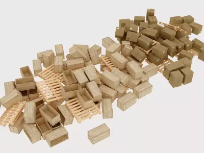 wood and cardboard boxes pallet pile 2 3D model