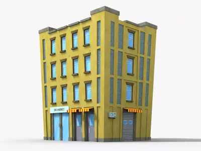 Cartoon Building x3 Low-poly 3D model