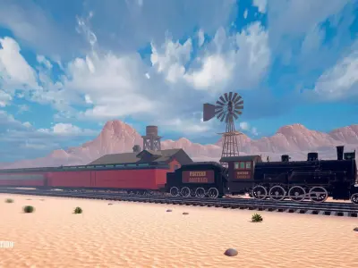 Train station - Western Low-poly 3D model