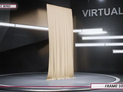 Pack of Touching Floor wind Animated Curtains with 5 wind speed 3D model