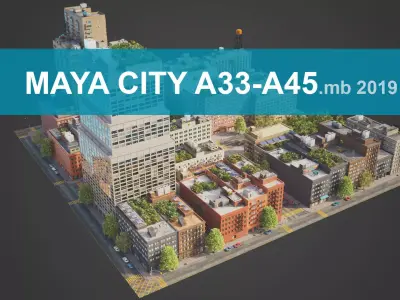 Realistic City District A33-A45 MAYA Low-poly 3D model