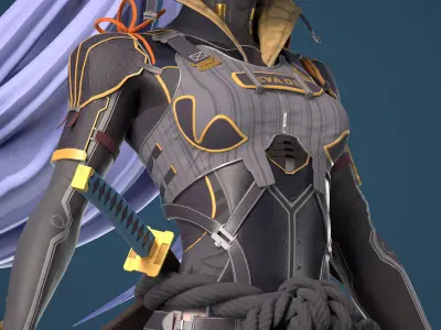 Cyberninja female character Low-poly 3D model