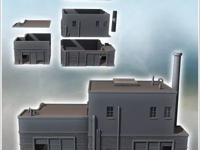 Modern industrial building with barricaded window chimney and ro 3D print model