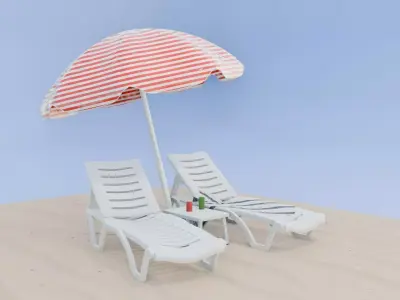 SUNBED AND BEACH Low-poly 3D model