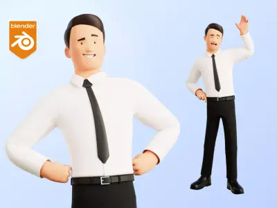 Business Office Man Character Rigged Low-poly 3D model