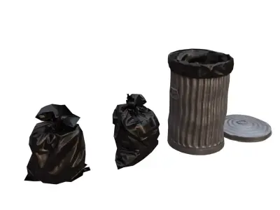 Trash bin and garbage Low-poly 3D model