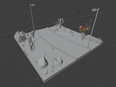 Low Poly Desert with cactus and road Low-poly 3D model
