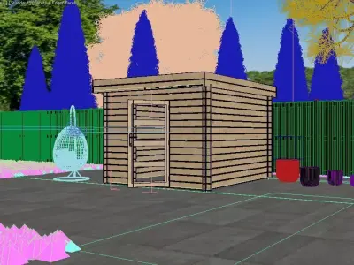 Wooden Garden Shed with Door in Exterior Garden  3D model