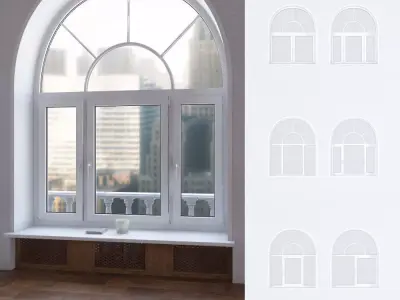 A set of arched plastic Windows Low-poly 3D model