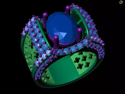 Gold Royal Oval Gemstone Statement Ring CAD 3D print model