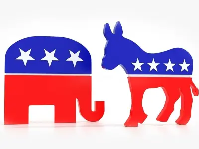 Democratic Donkey and Republican Elephant political symbols 3D model