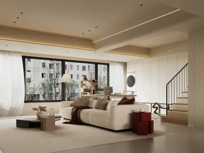 Warm  modern living room scene 3D model