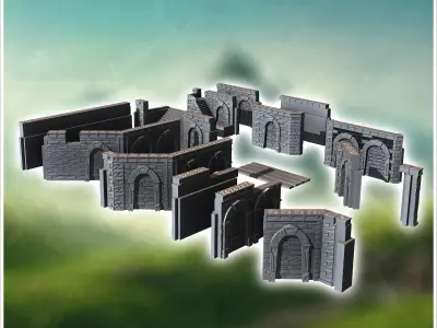 Modular stone dock set with wooden doors 21 - Medieval Gothic Fe 3D print model