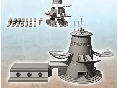 Round futuristic building with large hanging canvas canopy 2 - F 3D print model