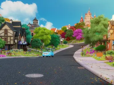 Cartoon Town City Home Exterior Scene 3D model