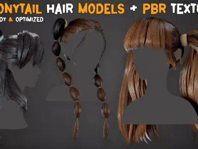 10 Ponytail Hair Models and PBR Textures  Vol 05 Low-poly 3D model