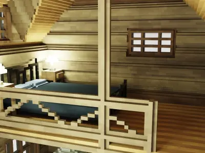 Voxel art cabin 3D model
