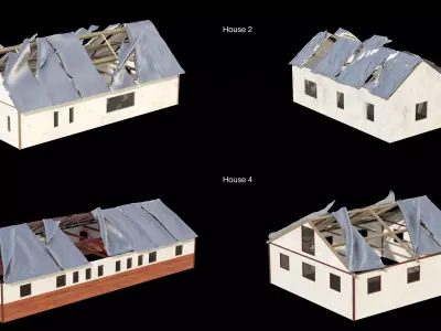 Houses Under Storm - Metal Roof Deformation Animation  Low-poly 3D model