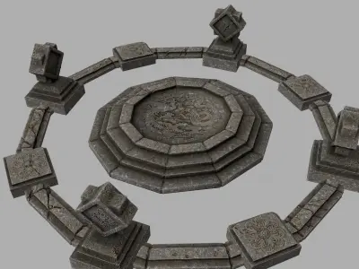 temple 2 stone circle with stones Low-poly 3D model