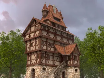 Half-timbered house from the 17th CENTURY Low-poly 3D model
