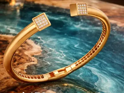 Square Top Open Bangle Bracelet with Stone-Ready Ends 3D print model