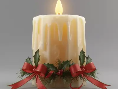 Christmas Pillar Candle 3D Model Elegant Holiday Decor Low-poly 3D model